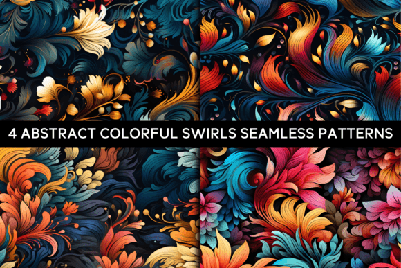 4 Colorful Swirls Seamless Patterns: A Versatile Design Asset for Creative Projects