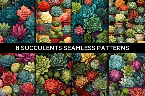 8 Succulents Seamless Patterns for Creative Design Projects