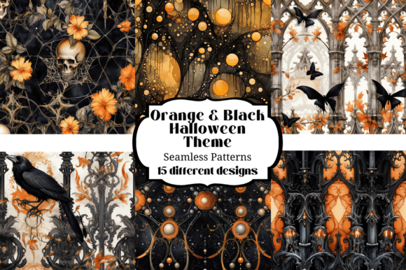Black Orange Halloween Seamless Patterns