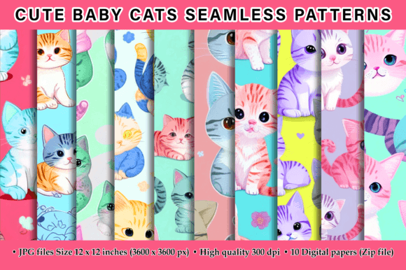 Cute Baby Cats Seamless Patterns for Creative Projects