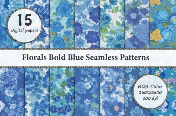 Florals Bold Blue Seamless Patterns