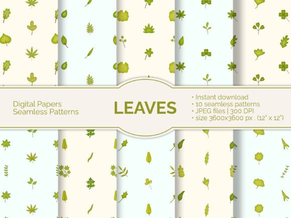 Green Leaves Digital Seamless Patterns