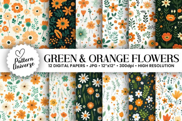 Green Orange Flowers Seamless Patterns: A Creative Resource for Designers and Craft Enthusiasts