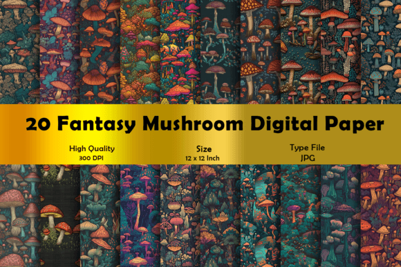 Mushrooms Digital Paper, Autumn Patterns