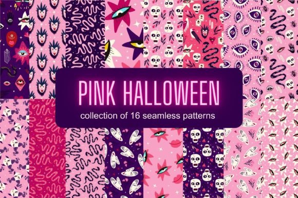 Pink Halloween Seamless Patterns