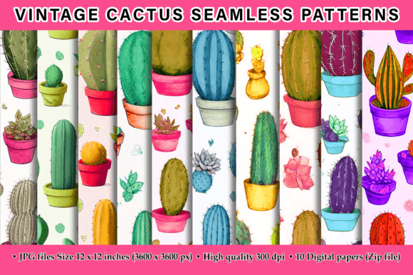 Vintage Cactus Seamless Patterns