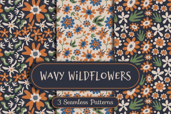 Wavy Wildflowers Seamless Patterns