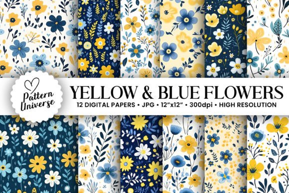 Yellow Blue Cute Flowers Patterns: A Versatile Design Resource for Modern Creatives